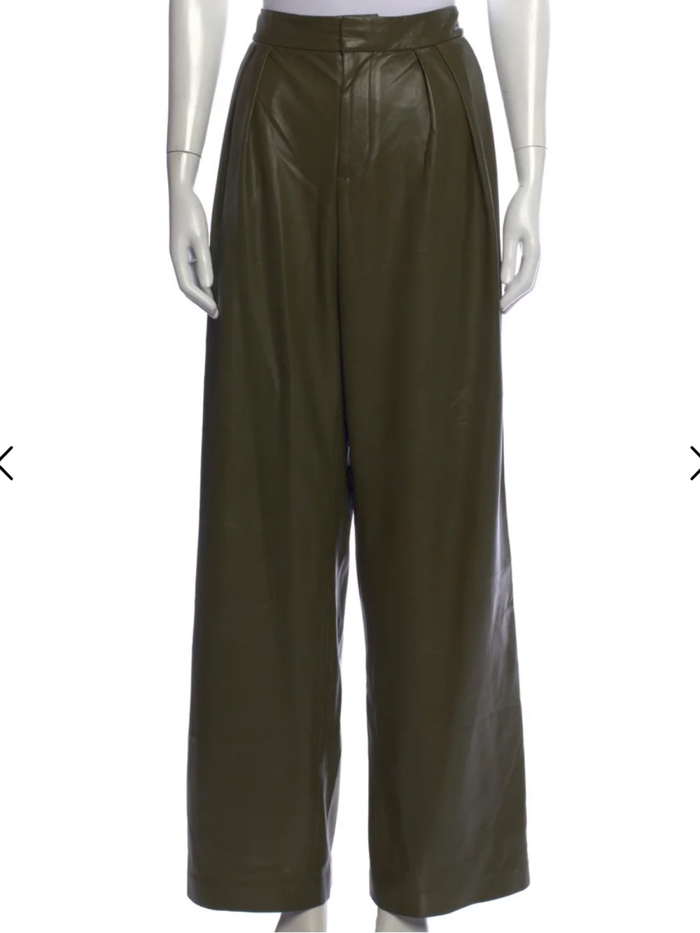 ALICE + OLIVIA Olive Green Wide-Leg Faux Leather Pants